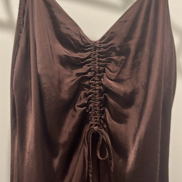 Zara Gathered Slip Midi Dress in Brown Size Large - Picture 9 of 12